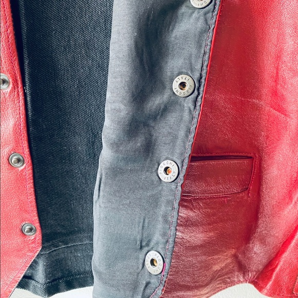 Red leather vest gilet europe handmade - Picture 6 of 8